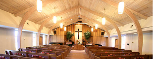Interior of church lit up