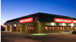 Restaurant exterior lit with LED lighting