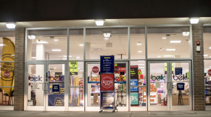 Retail store exterior lit with LED lighting