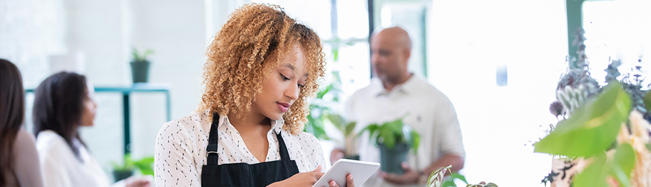 Woman working in floral shop