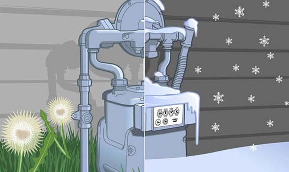 Illustration of gas meter covered in snow