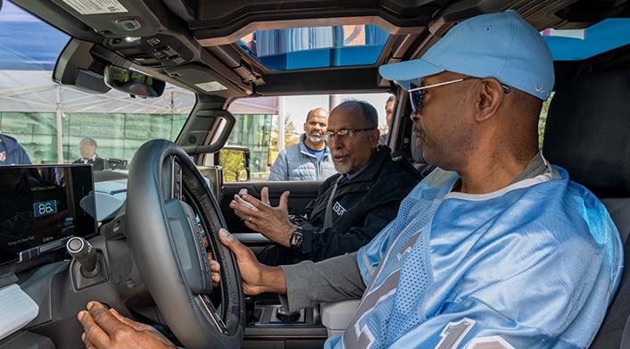 Man in EV test vehicle at DTE Energy Headquarters event